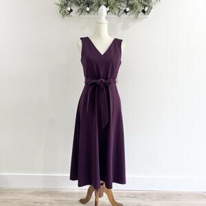 Calvin Klein Plum Purple Midi Sleeveless Dress With Belt Wedding Guest Fall 6
